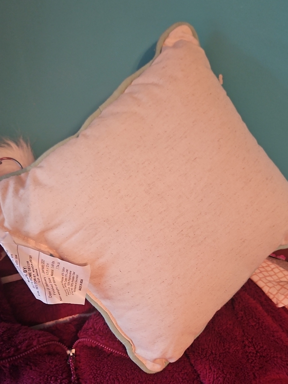Beaded Shell-Design Accent Pillow in Light Aqua by Unknown Brand - Picture 4 of 4